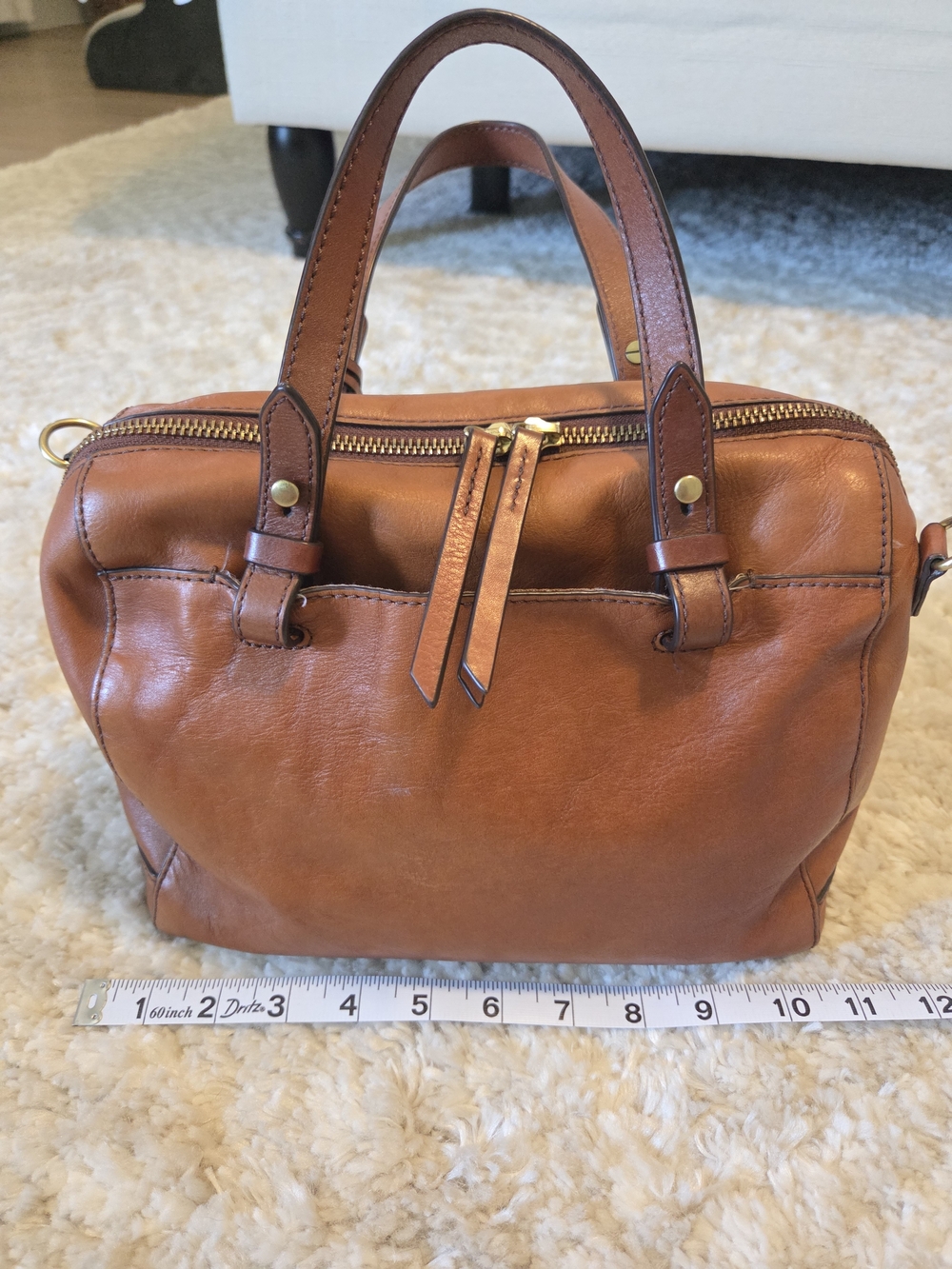 Fossil Cognac Leather Satchel with Key Charm - Picture 5 of 16